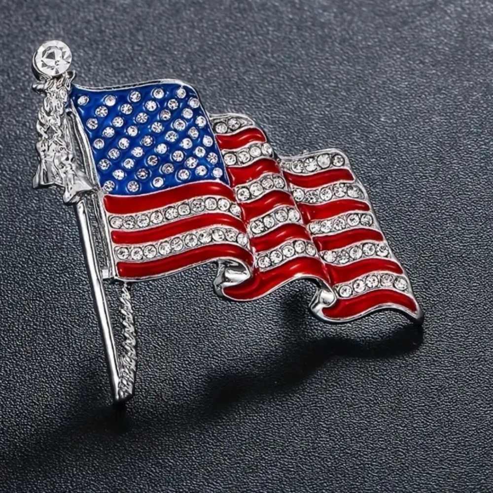 Flag Red White Blue Bling Brooch